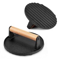 Heavy Duty Round Cast Iron Grill Burger Press Pre-Seasoned Steak Griddle BBQ Grilling thumbnail