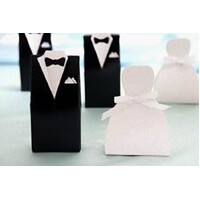 100 Pack of 50 Bride Gown and 50 Groom Tux Wedding Bridal Bomboniere Favor Candy Choc Almond Box - NW thumbnail