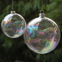 10 x Glass Bauble 8cm Diameter Round Clear with Silver Cap - table or tree centrepice personal memory theme craft gift thumbnail