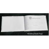 White Wedding Guest Book Register with Silver Pen Matching Stand Set 36 Lined Pages - White Ribbon and Diamante Bow Cover thumbnail