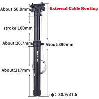 ZOOM SPD-801 Dropper Seatpost Adjustable Height via Thumb Remote Lever - External Cable 30.9 Diameter 100mm Travel thumbnail
