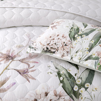 Bianca Lorna White Floral Printed Quilted Bedspread Set Super King thumbnail