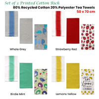 Home Oasis Set of 3 Printed Cotton Rich Tea Towels 50 x 70 cm Birdie Mint thumbnail