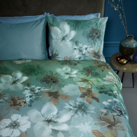 Bedding House Lou Blue Green Cotton Floral Quilt Cover Set Queen thumbnail