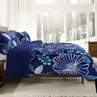 Ramesses Blue Flower Printed Sherpa Flannel Fleece Reversible Blanket Set Queen/King thumbnail