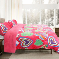 Ramesses Pink Heart Printed Sherpa Flannel Fleece Reversible Blanket Set Single/Double thumbnail