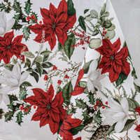 100% Cotton Ashdene Poinsettia Festive Christmas Holiday Tablecloth 150 x 300 cm thumbnail