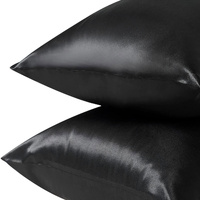 Pair of Standard Satin Silk Pillowcases with Envelope Closure 51 x 76 cm Black thumbnail