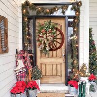Christmas Red Wooden Wheel Wreath Front Door Hanging Garland Wall Decor(40*40cm) thumbnail