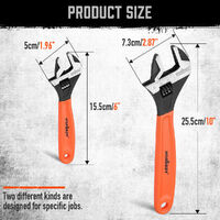2x Adjustable Wrench Set 6" 10" Wide Jaw Spanner Cr-V Steel Workshop Metric SAE thumbnail