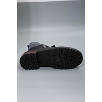 Black Knitted Patched Lace-up Heeled Ankle Boots - 40 EU thumbnail