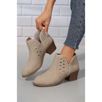 Parchment Cut Out Suede Pointed Toe Heeled Ankle Boots - 37 EU thumbnail