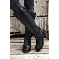 Black Side Zipper Knee High Chunky Low Heel Boots - 37 EU thumbnail