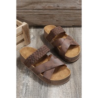 Brown Braided Detail Criss Cross Platform Slippers - 39 EU thumbnail