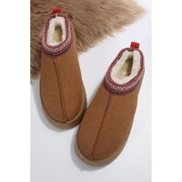 Chestnut Suede Contrast Print Round Toe Plush Lined Flats - 40 EU thumbnail