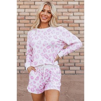 Pink Leopard Animal Print Pullover and Shorts Loungewear - L thumbnail