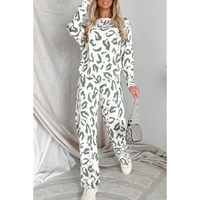 Beige Leopard Animal Print Long Sleeve and Pants Loungewear Set - S thumbnail