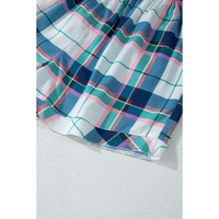 Blue Plaid Print Shirt and Shorts 2Pcs Lounge Set - L thumbnail