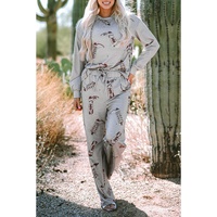Gray Cowgirl Boots Printed Long Sleeve Top Pants Lounge Set - XL thumbnail