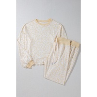 White Cheetah Print Two Piece Loose Fit Cozy Loungewear - S thumbnail
