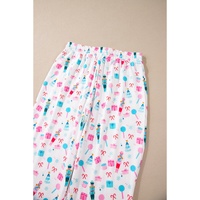 White Christmas Pattern Long Sleeve Top and Wide Leg Pants Set - L thumbnail