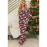 Black Christmas Santa Printed Two Piece Pajamas Set - M thumbnail