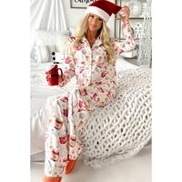 White Christmas Pattern Long Sleeve Shirt and Pants Pajama Set - M thumbnail