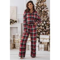 Red Christmas Checkered Pattern Loose Shirt and Pants Lounge Set - XL thumbnail