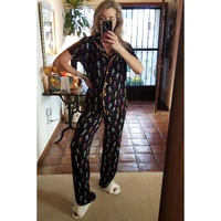 Black Halloween Pattern Short Sleeve Shirt Pajama Set - M thumbnail