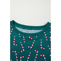 Green Christmas Candy Cane Printed Top and Pants Lounge Set - S thumbnail