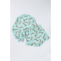 Green Leopard Satin Ruffle Pajama Short Set - L thumbnail