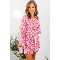 Pink Leopard Print Long Sleeve Shirt and Shorts Pajama Set - M thumbnail