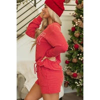 Racing Red Corded MERRY Graphic Long Sleeve Top and Shorts Set - S thumbnail