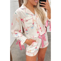 Azura Exchange White Christmas Wine Glass Print Bow Knot Two Piece Pajama Set - XL thumbnail