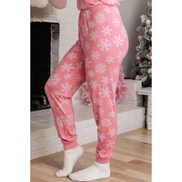 Pink Christmas Snowflake Print Two Piece Loungewear - L thumbnail