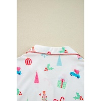 White Christmas Print Short Sleeve Shirt and Shorts Pajama Set - L thumbnail