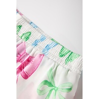 White Bowknot Print Buttoned Shirt High Waist Shorts Pajama Set - L thumbnail