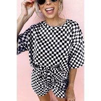 Black Checkered Top and Short Casual 2pcs Set - XL thumbnail