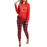 Red Santa Baby Plaid Print Two Piece Pajama Set - M thumbnail