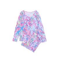 Sky Blue Floral Long Sleeve Top and Drawstring Shorts Set - S thumbnail