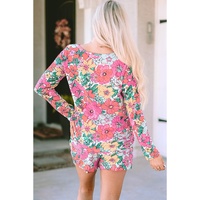 Multicolor Flower Print Pullover and Drawstring Shorts Lounge Set - S thumbnail