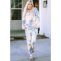 Multicolor Tie Dye Henley Top and Drawstring Pants Outfit - L thumbnail