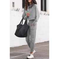 Gray Drawstring Hoodie and High Waist Pants Lounge Set - L thumbnail