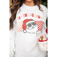 Multicolor Christmas Claus Graphic Top Plaid Pants Lounge Set - L thumbnail