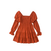 Brown Boho Solid Shirred Ruffle Mini Dress - L thumbnail
