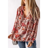 Azura Exchange Printed Split V Neck Blouse - S thumbnail