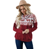 Azura Exchange Christmas Elk Print Cowl Neck Knit Top - 2XL thumbnail