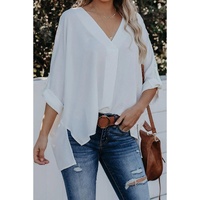 Azura Exchange V Neck 3/4 Sleeve High Low Hem Shirt - M thumbnail
