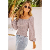 Azura Exchange Puff Sleeve Floral Smocked Top - L thumbnail