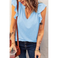 Azura Exchange Solid V Neck Butterfly Sleeve Tee - S thumbnail